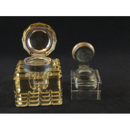 640 - Two crystal inkwells, largest 9 x 9 x ht. 13cm