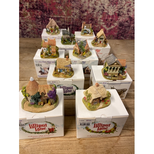 894 - Collection of ten Lilliput Lane cottages as new in boxes. Inc, An apple a day, The hop Pickers, Pars... 