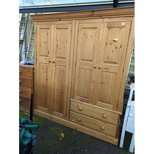 248D - Large pine quad wardrobe with 2 lower drawers. Comes into 5 pieces. W173cm D62cm H189cm