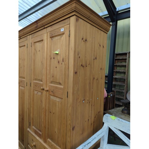 248D - Large pine quad wardrobe with 2 lower drawers. Comes into 5 pieces. W173cm D62cm H189cm