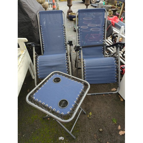 248F - 2 folding recliner type camping chairs together with folding table