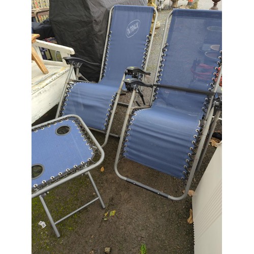 248F - 2 folding recliner type camping chairs together with folding table