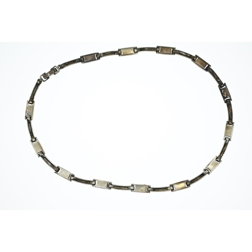 1024 - Hallmarked silver, opal and marcasite link necklace, circumference 400mm