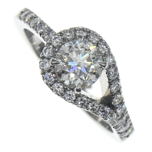 1031 - Platinum and diamond ring, the diamonds together weighing approximately 1.53 carats, marked 950, siz... 