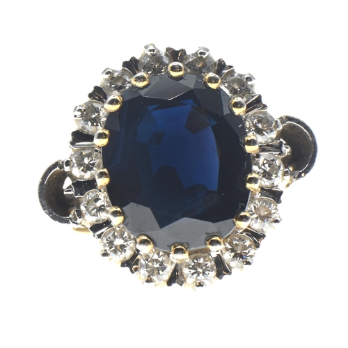 1032 - 18ct gold, sapphire and diamond cluster ring, size N, gross weight 9.28 grams