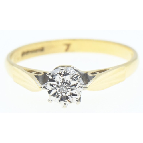 1033 - 18ct gold and diamond solitaire ring, size K1/2, gross weight 2.1 grams