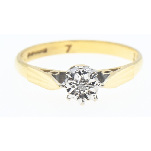 1033 - 18ct gold and diamond solitaire ring, size K1/2, gross weight 2.1 grams