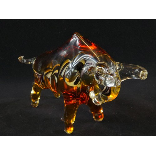 643 - Murano glass figure of a charging bull, length 31cm