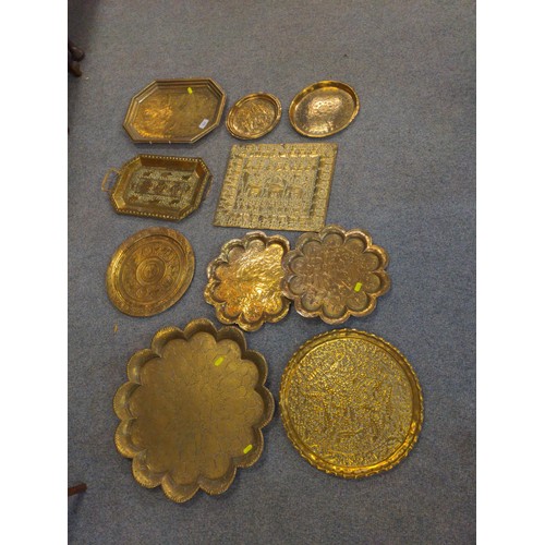 682 - Collection of mostly brass chargers/plates middle eastern etc