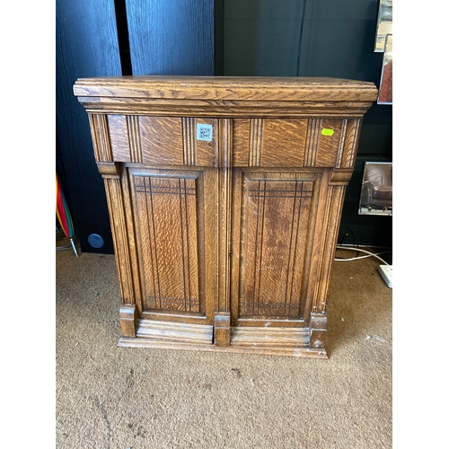 1176 - Vintage sewing table with flip top working area, two cupboard doors and some items of sewing equipme... 