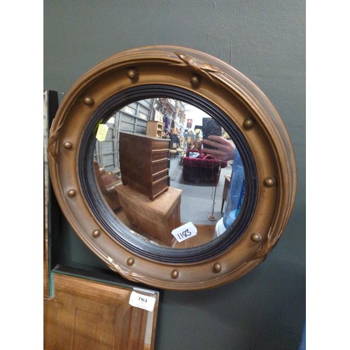 1183 - Modern porthole shaped mirror with convex glass. Dia37 cm 