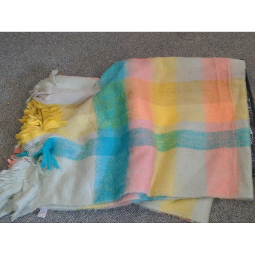 690 - Blanket in yellow, blue, pinks 175cm x 130cm