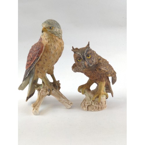 595 - Two Goebel bird figures, an owl CV99 1969 and a bird of prey CV110 1969, height of tallest 23cm