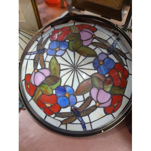 695 - 2 stained glass ceiling shades. Largest D41cm