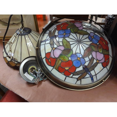 695 - 2 stained glass ceiling shades. Largest D41cm