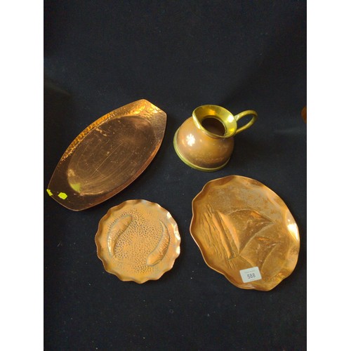 588 - Small quantity of copper items inc. repousse trays