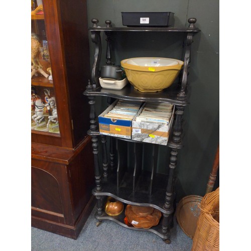 589 - Ebonised wotnot with five shelves, inc. newspaper rack,  W48 D31 H121cm 