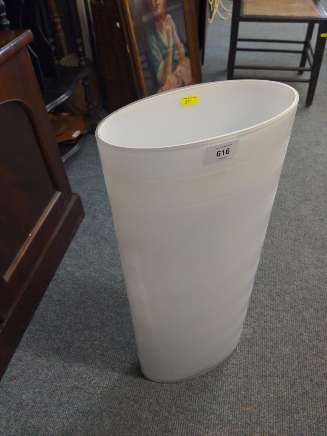 Large Ikea white glass Anne Nilsson vase, height 62cm