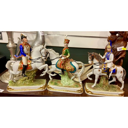 598 - Seven Scheibe Alsbach ceramic cavalry figures inc. 'Garde Imperiale', 'Exelmans', 'Garde Imperiale',... 