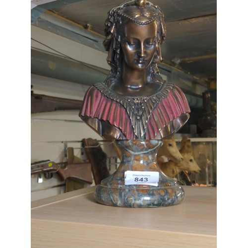 469 - Bronzed bust of an Egyptian queen on hardstone base, H23cm