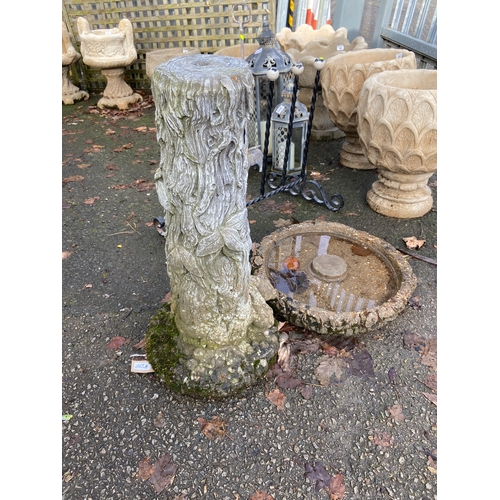 240 - Concrete bird bath with tree and rabbit finish to base plus circular top. Dia49H73cm