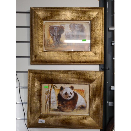 405 - Pair of wildlife prints in chunky gilt frames 47 x 37cm