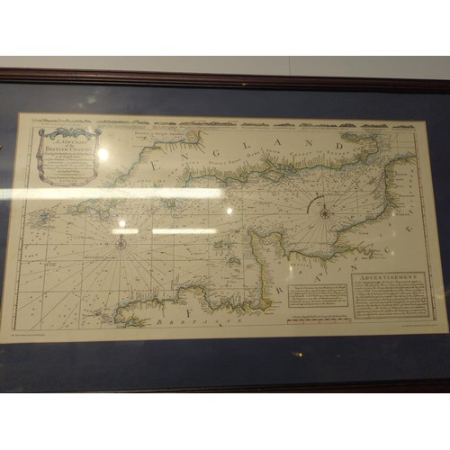 406 - Three framed maps of Devon, Cornwall and the English Channel, largest 73 x 46cm