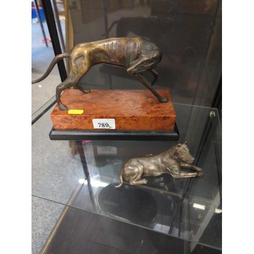 789 - Cast metal greyhound on plinth together (ht. 15.5cm) with a cast metal Great Dane