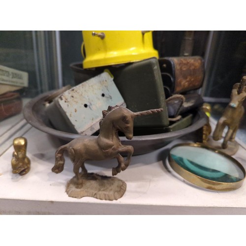 794 - Pewter ware, vintage stationery items, unicorn, squirrel 7 camel etc