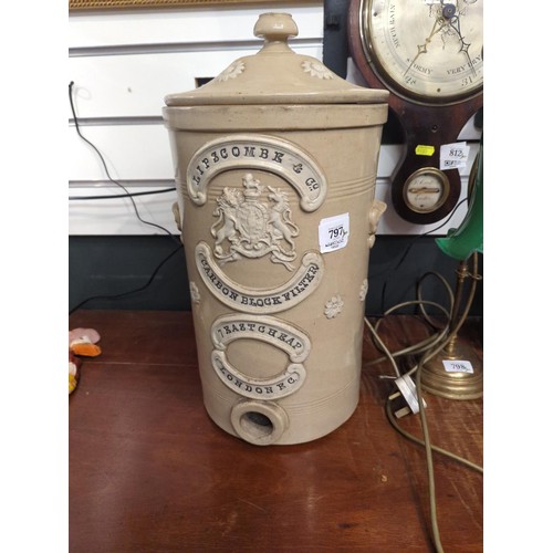 797 - Large stoneware Lipscombe & Co. Carbon block filter. With lid. 45cm high