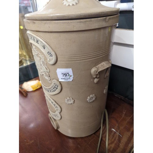 797 - Large stoneware Lipscombe & Co. Carbon block filter. With lid. 45cm high