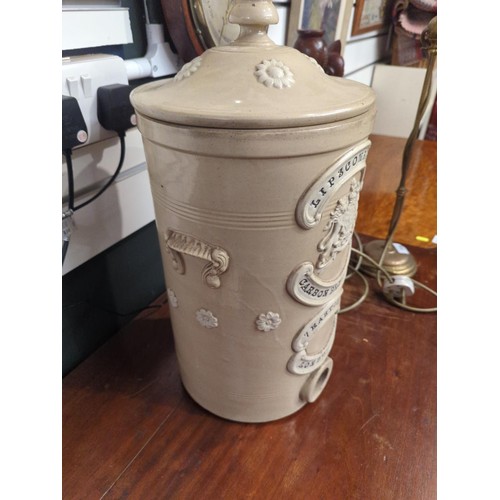 797 - Large stoneware Lipscombe & Co. Carbon block filter. With lid. 45cm high