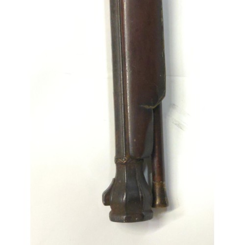 775 - Japanese matchlock rifle circa 1820 with inland brass scenes on barrel L. 135cm