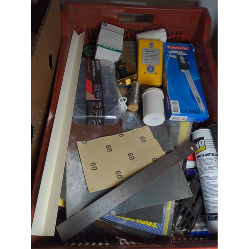 109 - Box of various hand tools, inc sand paper, Sealant etc.