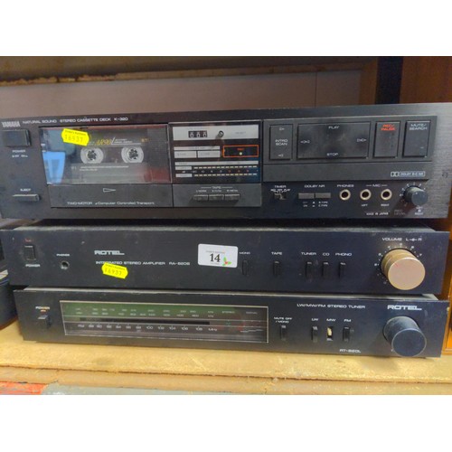 14 - Yamaha cassette deck K-320, Rotel Amp RA-820B & Tuner RT-820L together with pair of Mordaunt-Sho... 