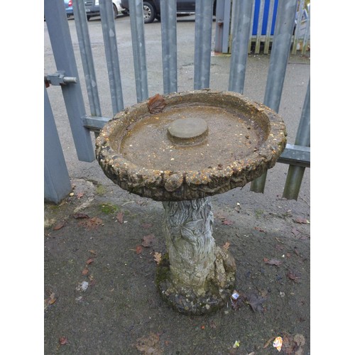 240 - Concrete bird bath with tree and rabbit finish to base plus circular top. Dia49H73cm