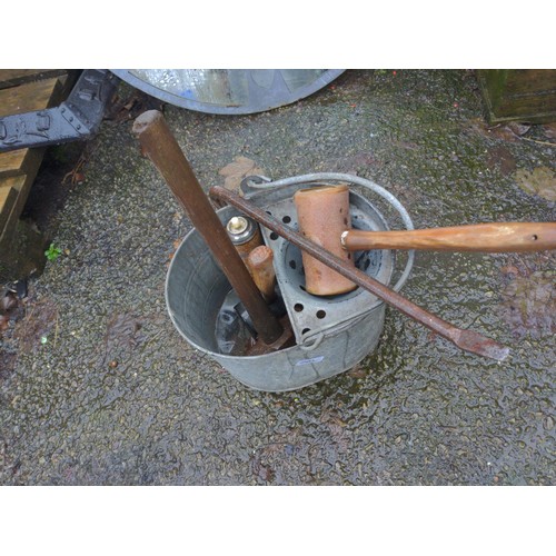 290 - Galvanised mop bucket with hammers etc