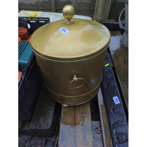 294 - Brass coal bucket with inset and lid