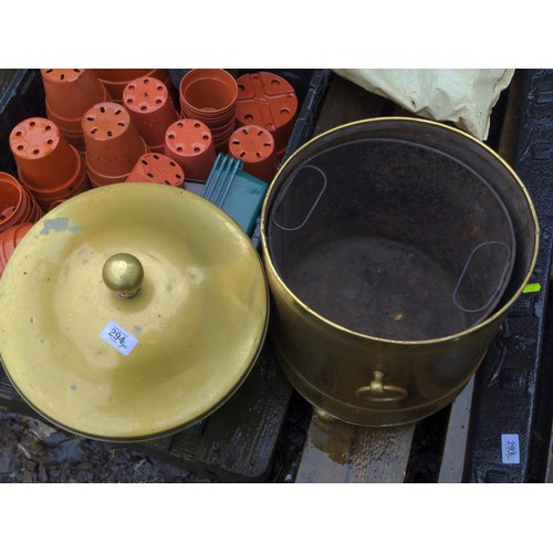 294 - Brass coal bucket with inset and lid