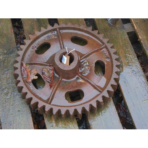 299 - Metal cog garden feature. D36cm