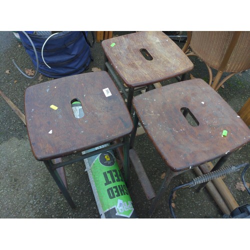 310 - 3x vintage metal framed stools