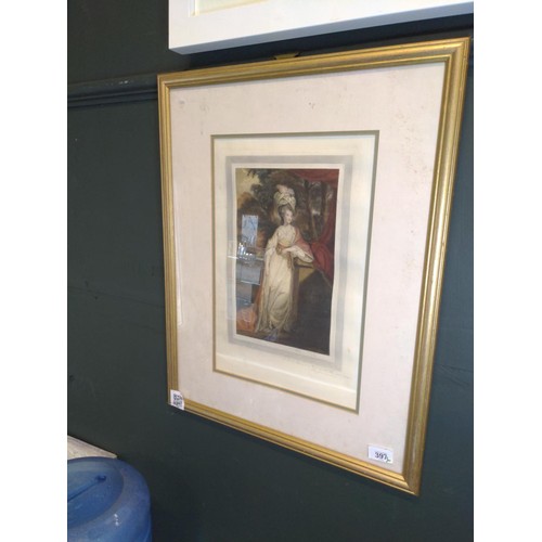 397 - Signed etching, after Reynolds, portrait of Mary Isabella, Duchess of Rutland, framed 50 x 63cm