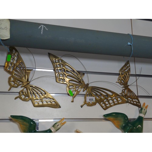 466 - Three brass butterflies. Largest 42 cm wingspan. 