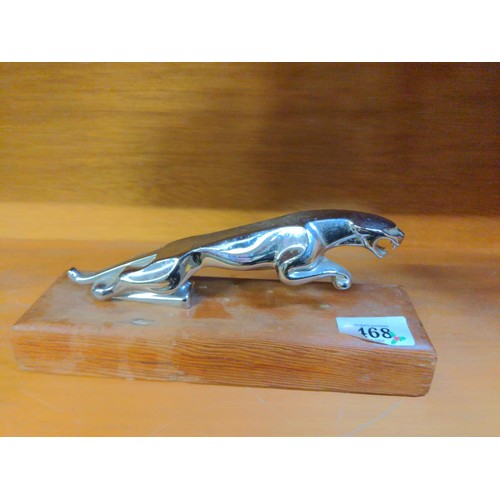 468 - Chrome mounted mascot in the form of a Jaguar pouncing. Length overall 23 cm 