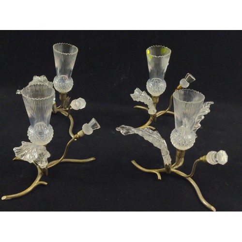 716 - Four table sconces with brass base and glass in the form of thistles as candle holders.