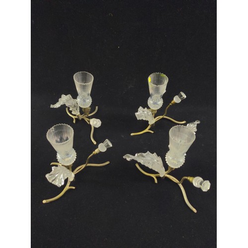 716 - Four table sconces with brass base and glass in the form of thistles as candle holders.