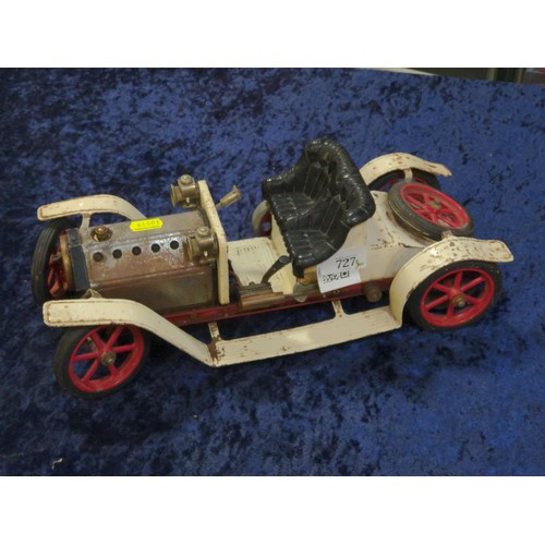 727 - Mamod Steam Roadster SA1, Length 39cm, missing steering wheel with some rust and paint loss