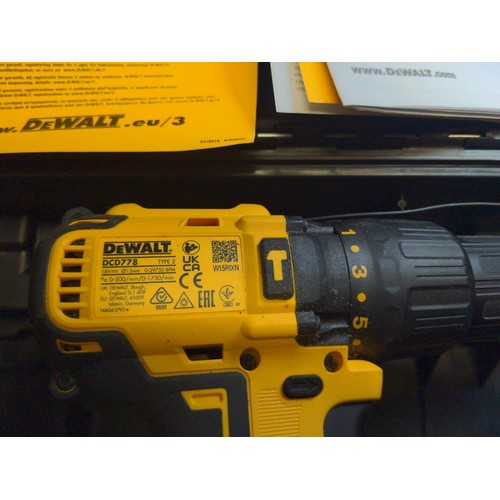 85 - DeWalt DCD778 combi drill with 18v 2Ah battery. Appears in very good order. Includes box, no charger... 