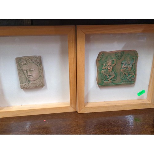 429 - Two box framed Indian small relief panels, 25 x 25cm