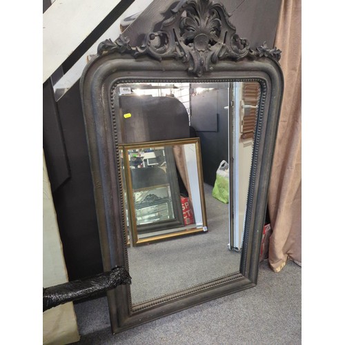 446 - Large period style framed mirror with bevelled glass and ornate trim surround. W87 L 145 cm